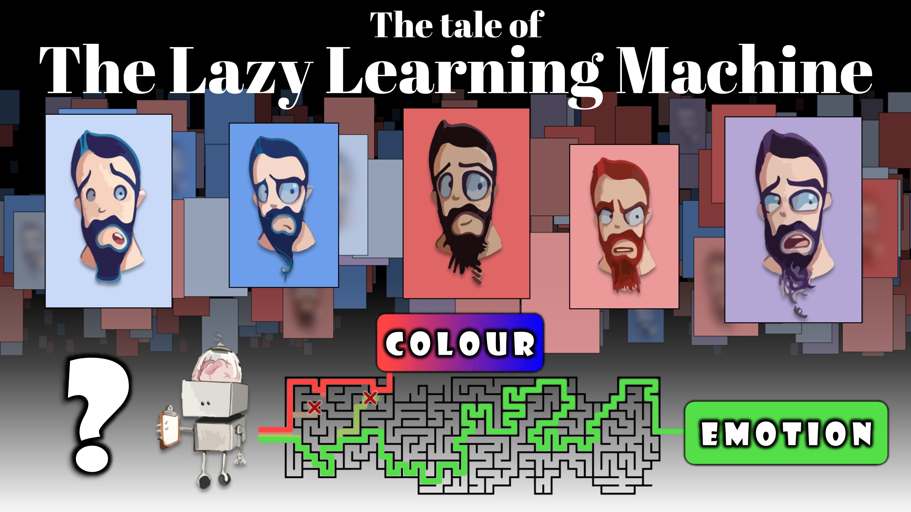 Slide from the Three Minute Thesis competition, titled The Tale of The Lazy Learning Machine.